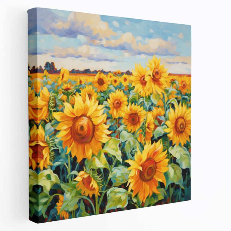 Die schönsten Landschaften der Welt - Sonnenblumen Leinwandbild - Wanddekoration Weltkarten Leinwandbild.