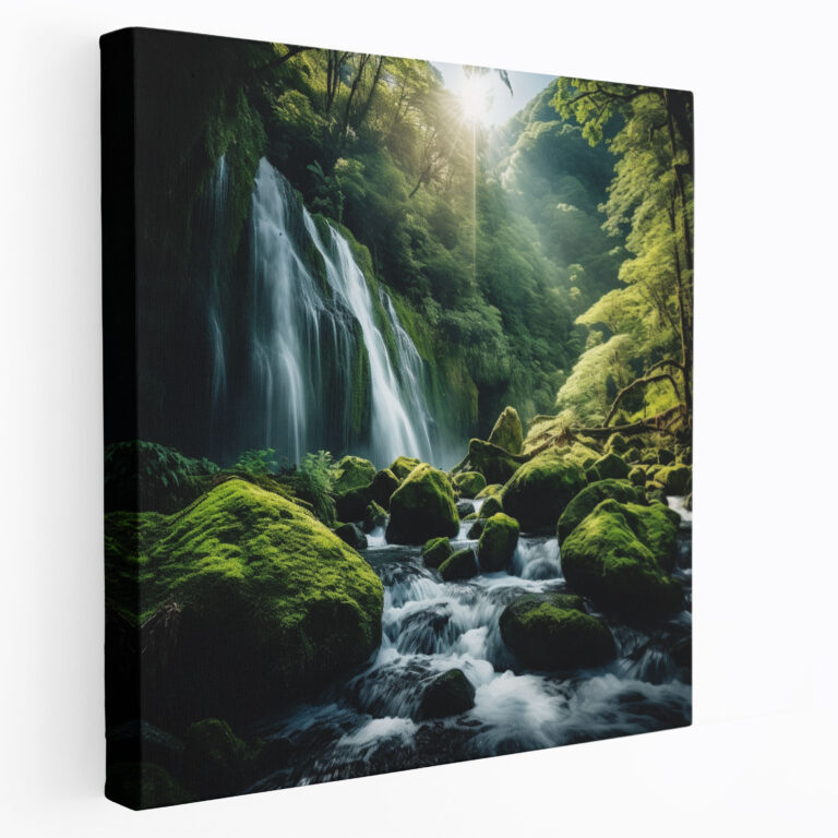 Die Schönsten Landschaften Der Welt - Majestätisches Wasserfallwald Leinwandbild - Die Schönsten Landschaften Der Welt Majestätischer Wasserfall Leinwand Wandkunst