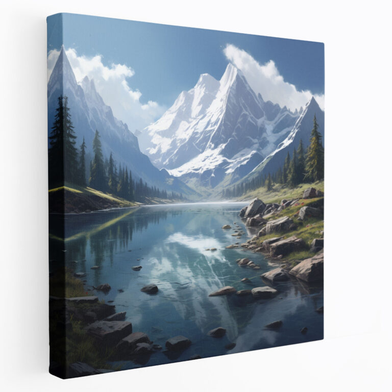 Die schönsten Landschaften der Welt - Serener Bergsee auf Leinwand - Schneebedeckte Berglandschaften auf Leinwand für die Wanddekoration