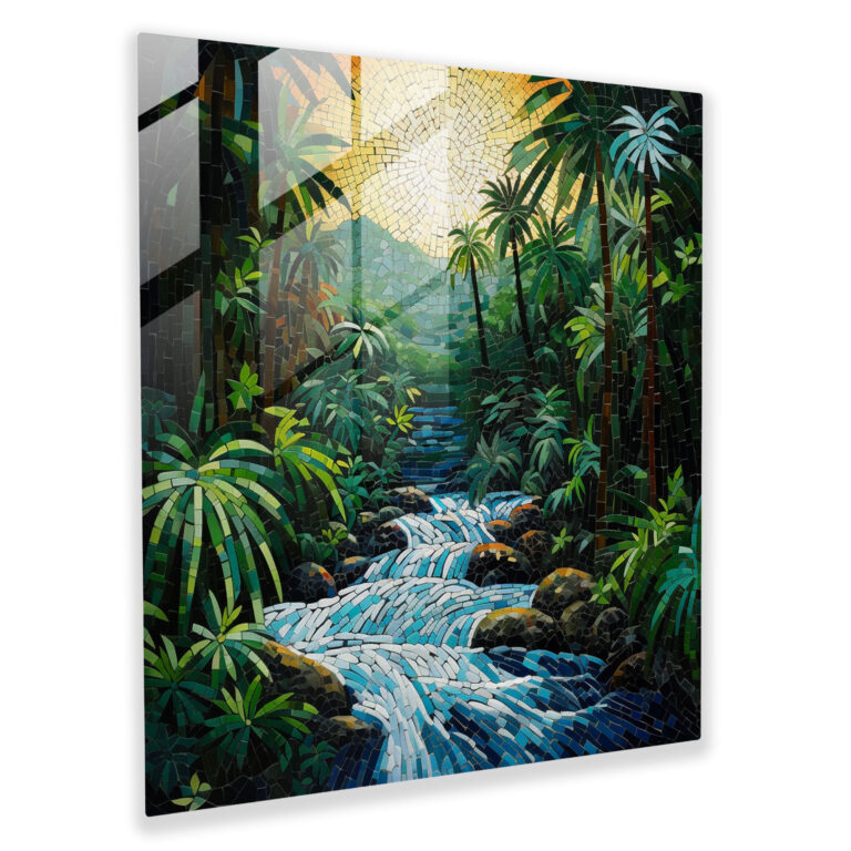 Tropischer Wasserfall Glasmosaik - Tropisch Glaswandkunst Modern