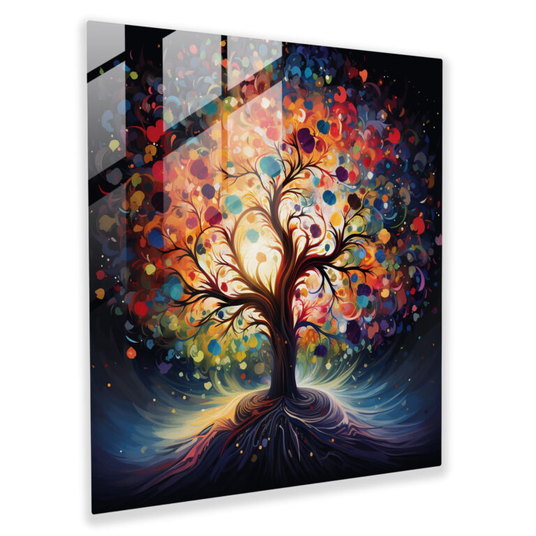 Abstrakte Explosion Baum des Lebens Glasbild - Baum des Lebens abstrakte Kunst Explosion von Farben