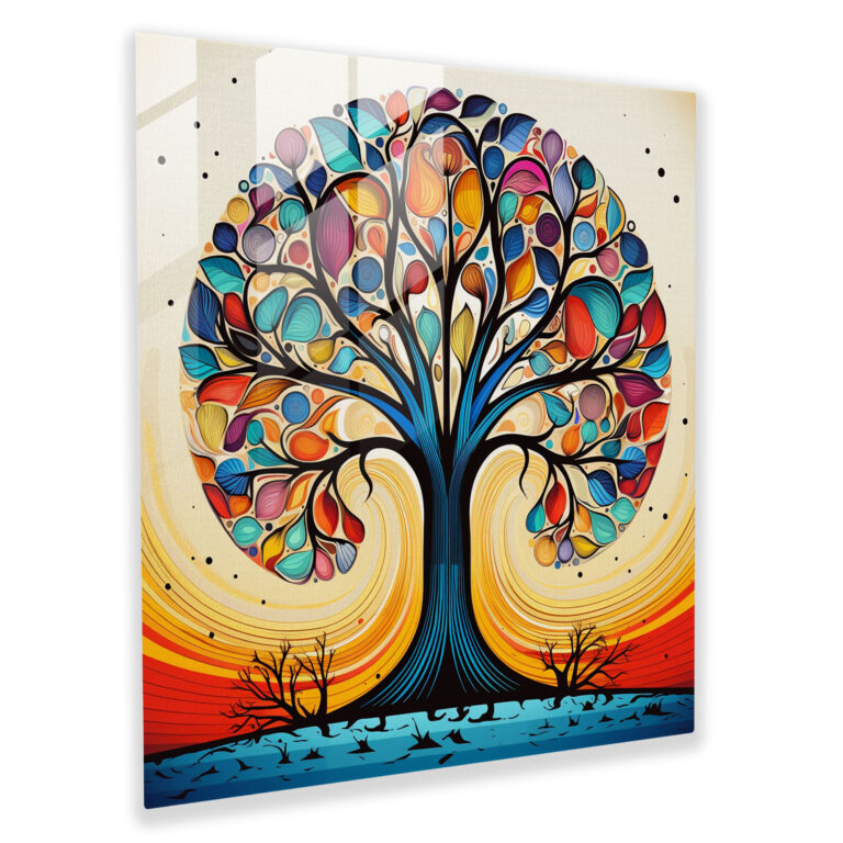 Glasbild - Retro Baum des Lebens - Baum des Lebens Wohnkultur leuchtende Farben Retro-Ästhetik