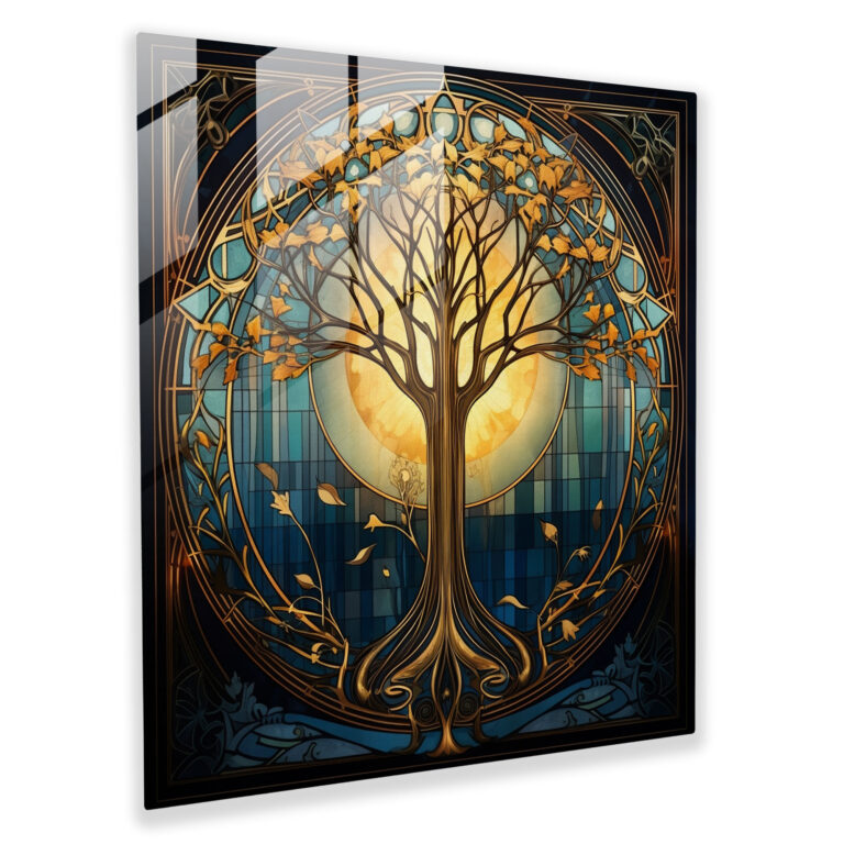 Art Deco Baum des Lebens Glasbild - Baum des Lebens geometrische Muster moderne Kunst Wanddekoration