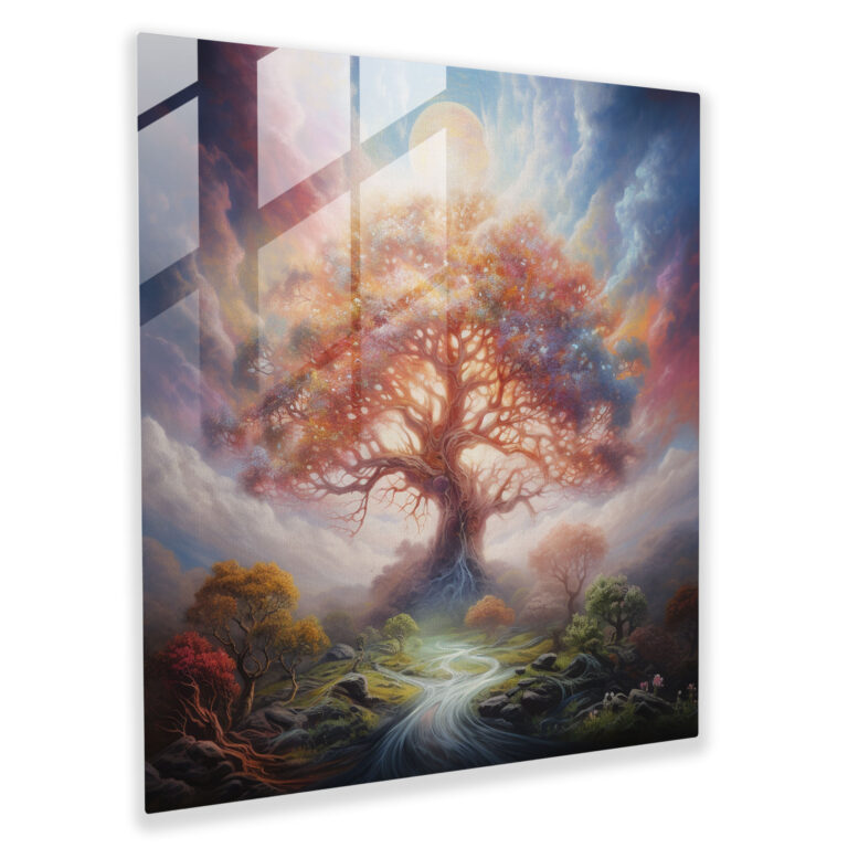 Majestätisches Baum des Lebens Ölgemälde - Traumhafte Landschaft Leinwand-Wandkunst