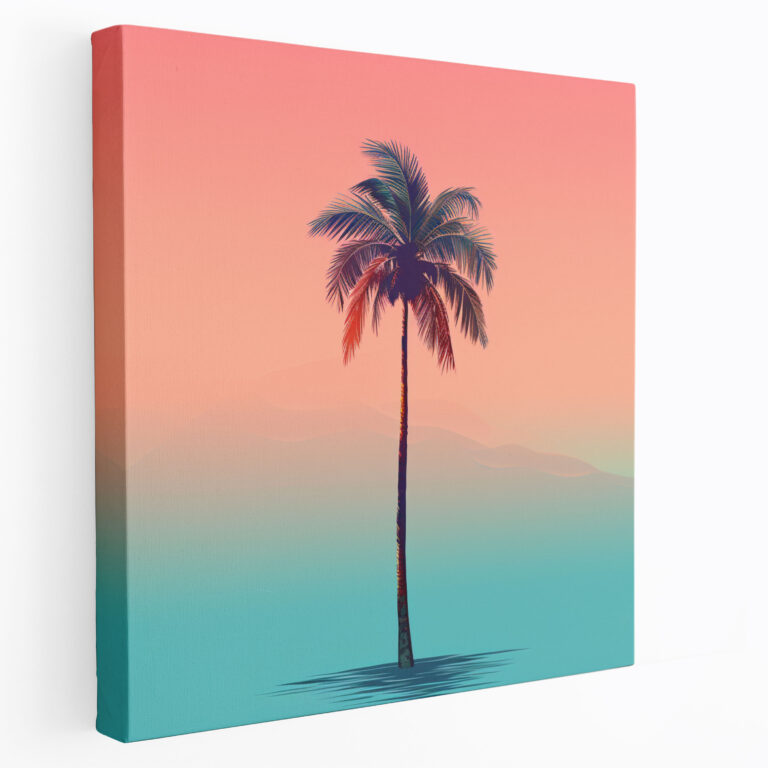 Leinwandbild mit minimalistischer Palme - tropisch bunte Farbverläufe Wandkunst für Zuhause