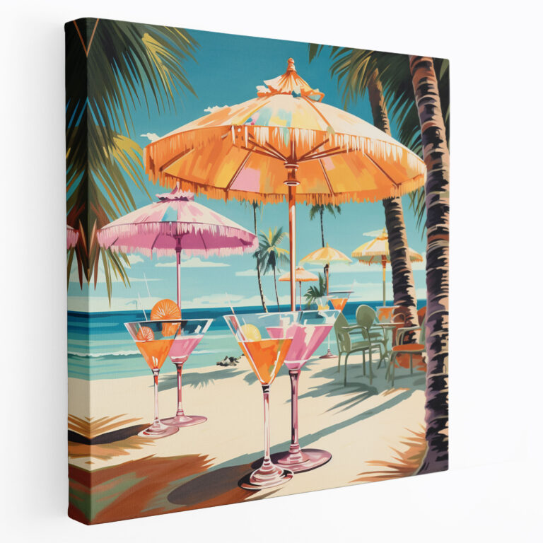 Leinwandbild Tropische Cocktails - Tropisch Leinwand Sonnendurchfluteter Strand Wandkunst