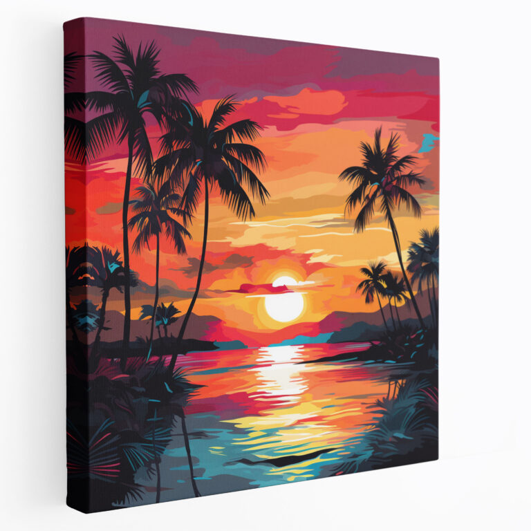 Tropischer Sonnenuntergang Wandkunst - Tropisch Leinwandbild Leinwand Wandkunst Abstrakt