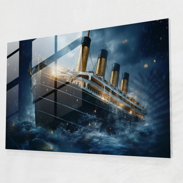 Misty Sea Titanic Glasbild - Majestätische Titanic im nebligen Meer