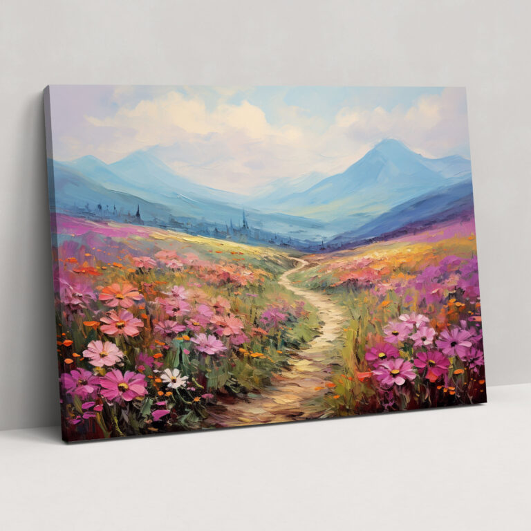 Reise-Wandkunst - Impressionistisches Blumenfeld Leinwandbild - Reise Leinwand Leinwandbild Entdeckung