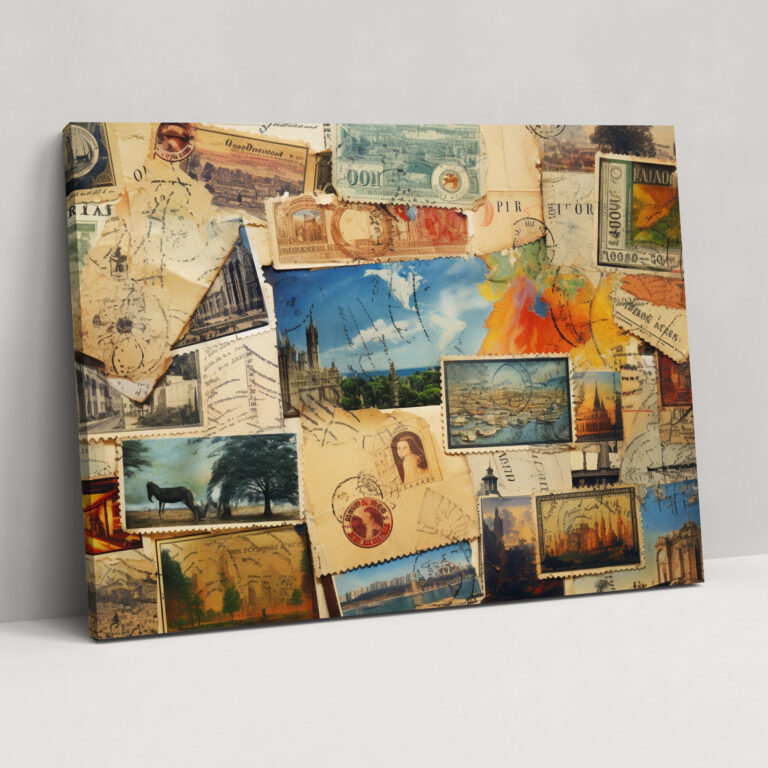 Reise-Collage Leinwandbild - Kunstdruck Vintage-Postkarten - Reise Wandkunst Vintage-Postkarten Leinwand-Wandkunst