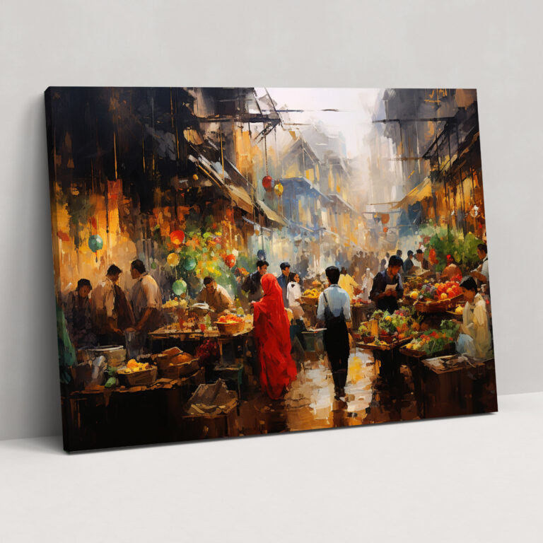 Reise Wandkunst - Lebendige Marktszene - Leinwandbild Lebendige Farben Wandkunst