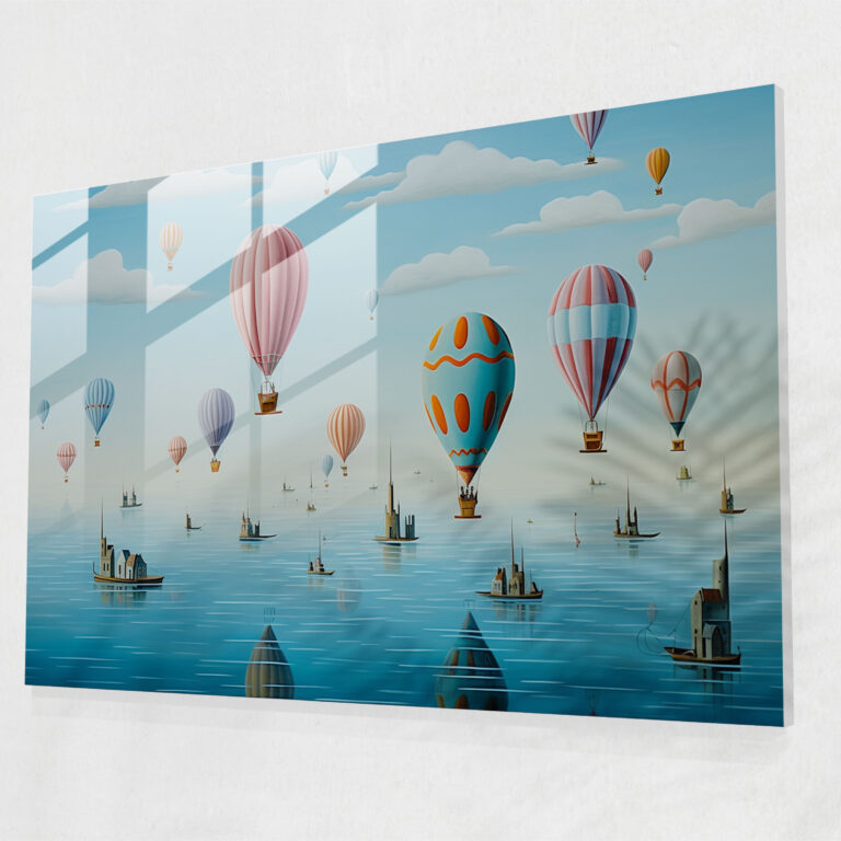 Wanddekoration für Reisende - Leinwandbild Lebendige Farben Surreales Ölgemälde Glasbild