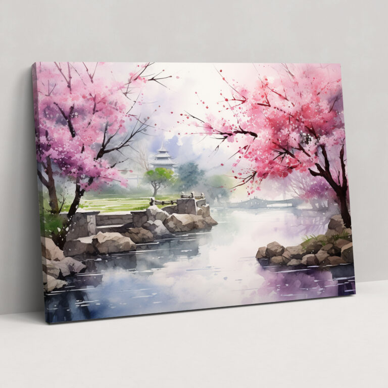 Leinwandbild Zen Garten - Zen Garten Wohnkultur Wandkunst Aquarellgemälde