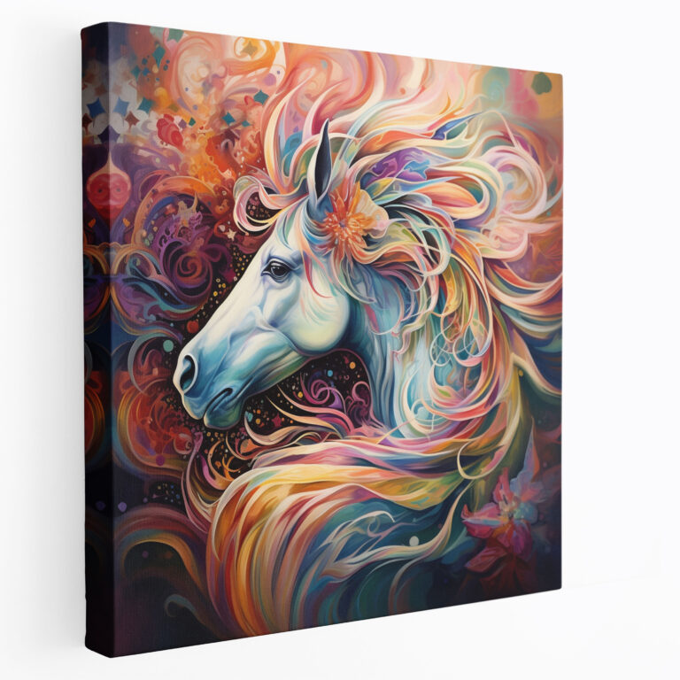 Abstraktes Einhorn Leinwandbild - Farbenfrohes Einhorn auf Leinwand