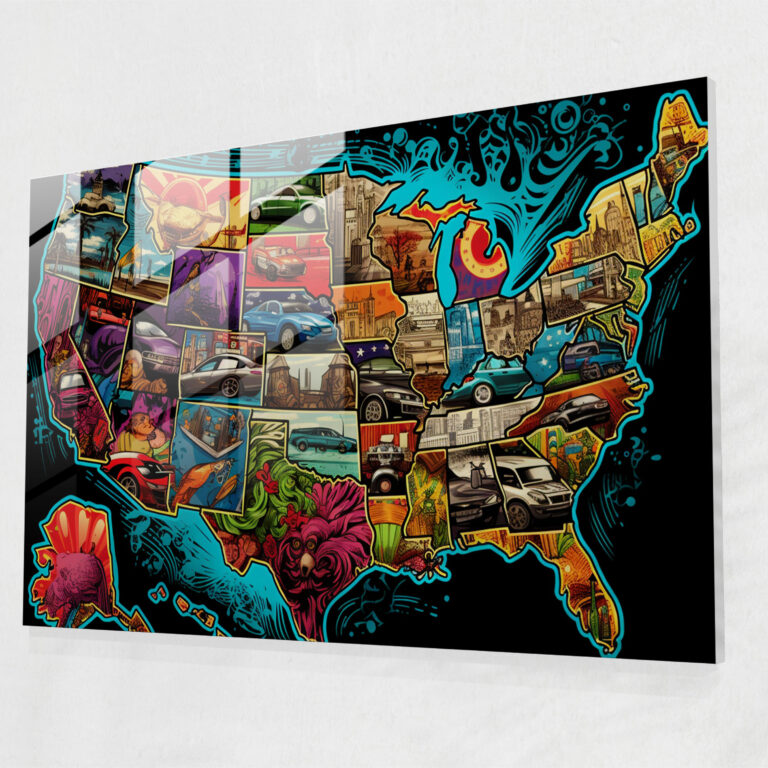 Moderne USA Karte Glasbild - Vereinigte Staaten von Amerika Karte Wohnkultur Wanddekoration Glas Wandkunst