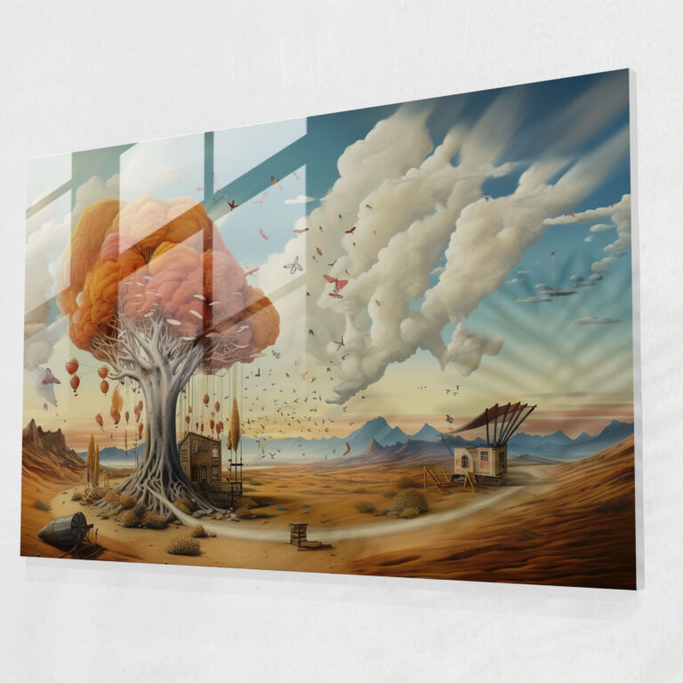 Glasbild der USA-Karte - Surreale Landschaft - Vereinigte Staaten von Amerika Karte Moderne Kunst Wanddekoration Verschmelzung von Realität