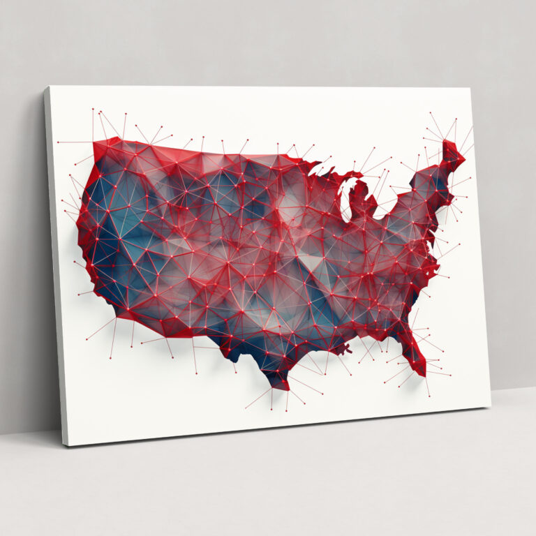Moderne Vereinigte Staaten von Amerika Karte Wandkunst - Vereinigte Staaten von Amerika Karte zeitgemäßes Design Wanddekoration Leinwandbild