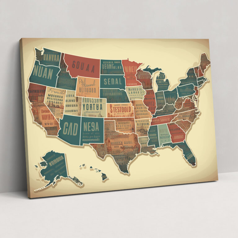 Vintage-Stil USA Karte Wandkunst - USA Karte Leinwandbild Vintage-Stil Karte