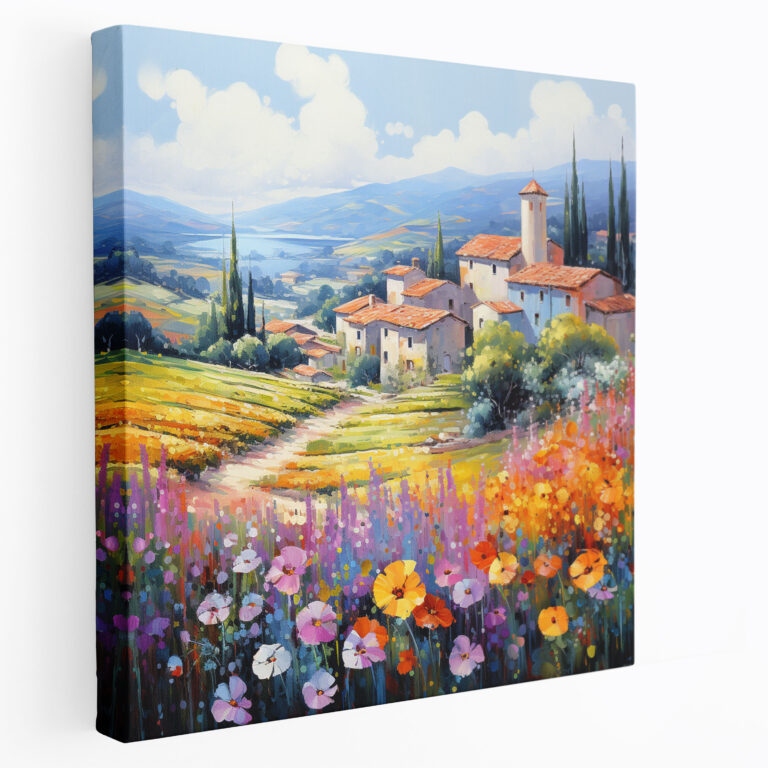 Sanfte Dorfhügel - Leinwandbild - Dorf Impressionistischer Stil Hügel Wanddekoration