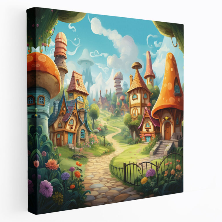 Verzaubertes Dorf Illustration Leinwandbild - Dorf Verzaubert Leinwandbild Wohnkultur