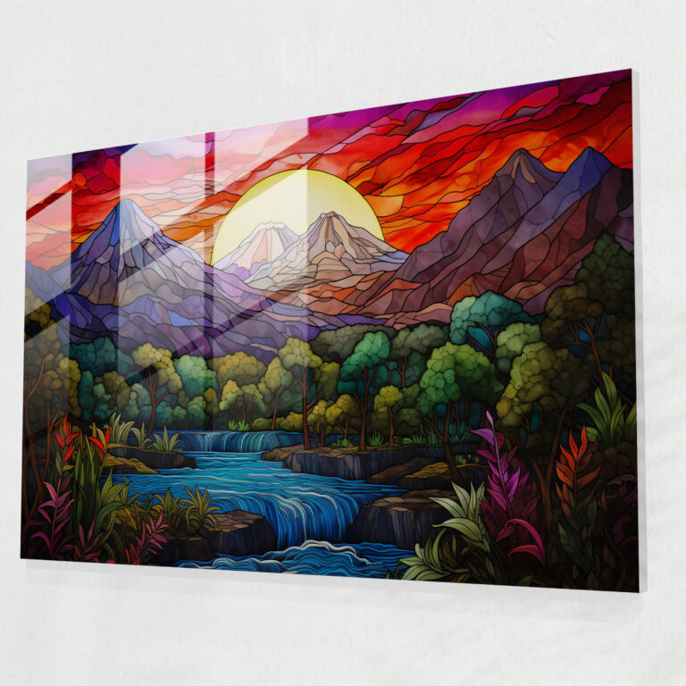Glasbild Vulkan Wanddekoration - Vulkan Glas Kunst Vulkan Kunstwerk aus Glas