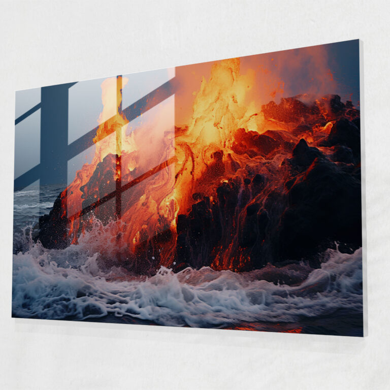 Vulkan Glasbild - Vulkan Pure Kraft Vulkanische Lava Realistische Fotografie