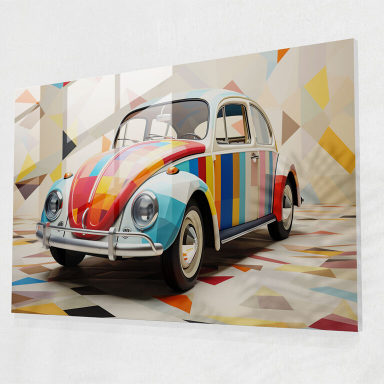 Abstraktes Volkswagen Käfer Glasbild - Glasbild Käfer Glas Kunst Glas Wandkunst