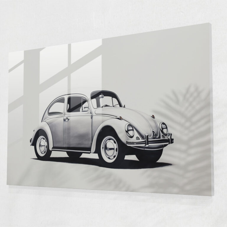 Volkswagen Beetle Glasbild Minimalist - Volkswagen Beetle Moderne Kunst Eleganz