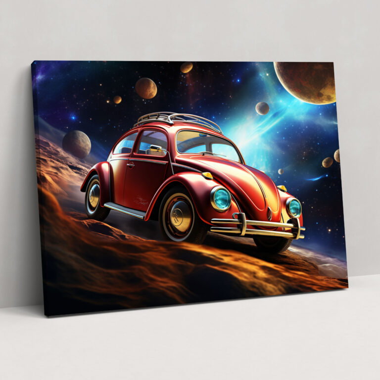 Futuristisches Volkswagen Käfer Leinwandbild - Volkswagen Käfer Himmelskörper-Elemente Futuristisch