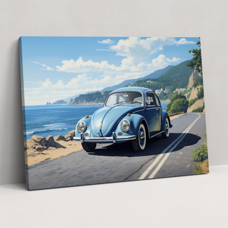 Volkswagen Beetle Küsten Leinwandbild - Volkswagen Beetle Leinwandbild Meerblick Schönheit