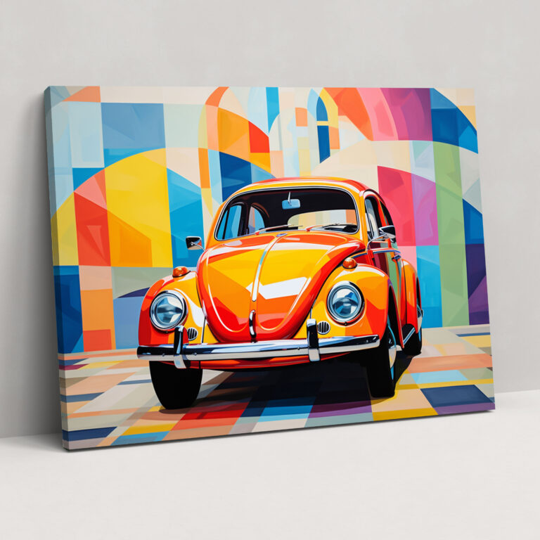 Volkswagen Käfer Wandkunst - Leinwandbild lebendige Farben Blickfang Wohnkultur