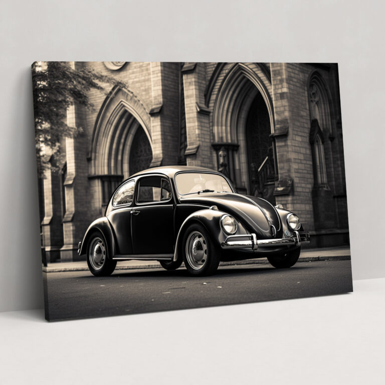Volkswagen Beetle Leinwandbild - Schwarz-Weiß-Fotografie Wanddekoration - Volkswagen Beetle Wandkunst Leinwand Schwarz-Weiß-Fotografie