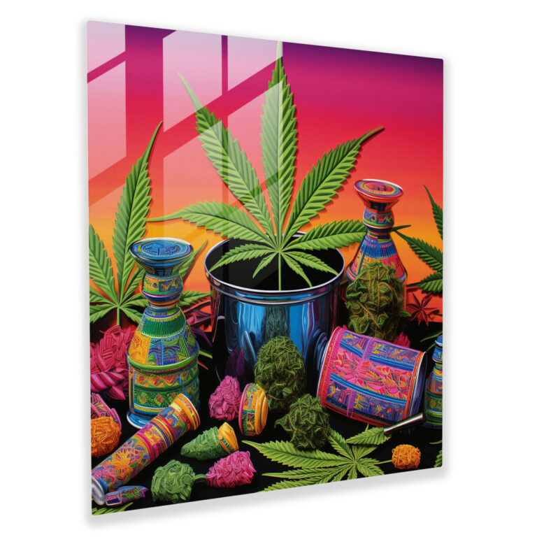 Buntes Weed-Collage Glasbild - Weed Glas Kunst Weed Wanddekoration