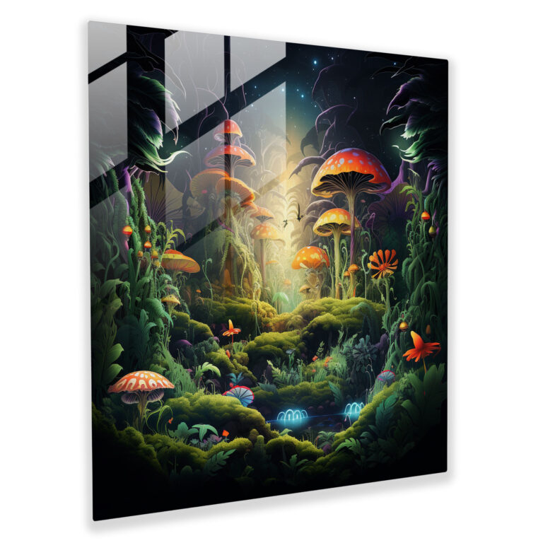 Verzauberter Weed-Wald Glasbild - Weed Mystischer Wald Cannabisblätter