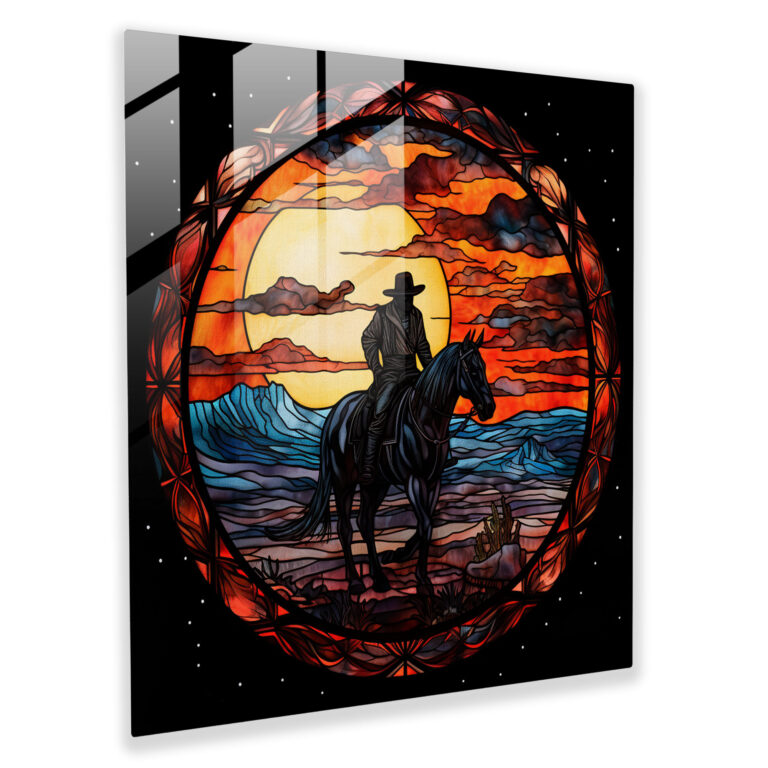 Glasbild mit detailreichem Gothic-inspiriertem Cowboy Motiv - Wohnkultur