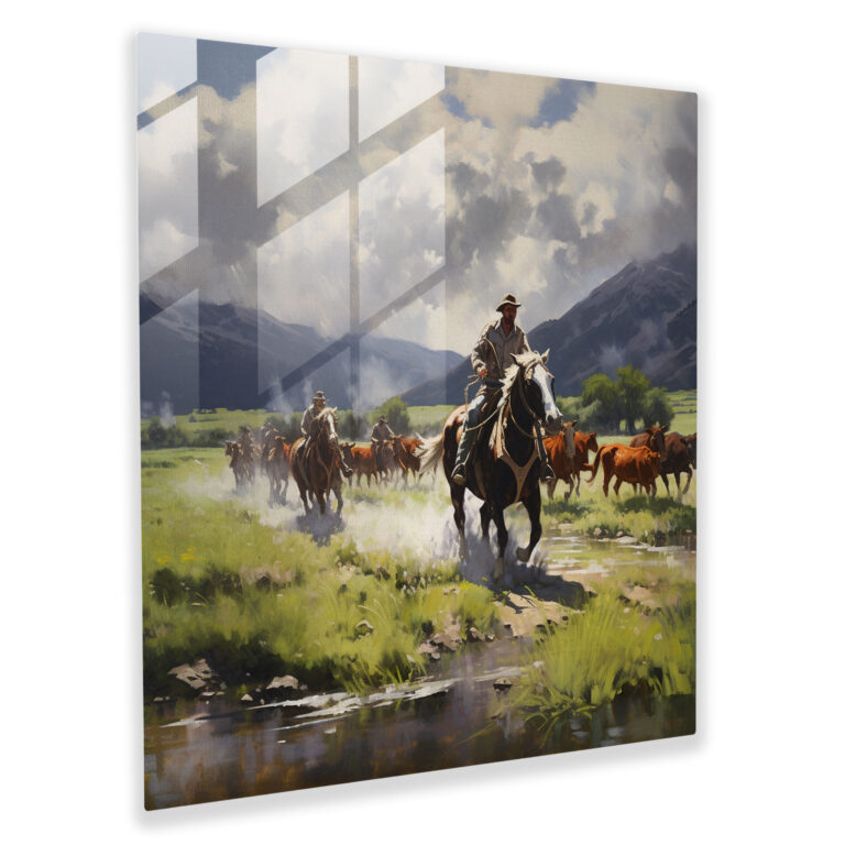 Luminöse Vista Glasdrucke - Die Cowboys der offenen Weiten Glaswandkunst