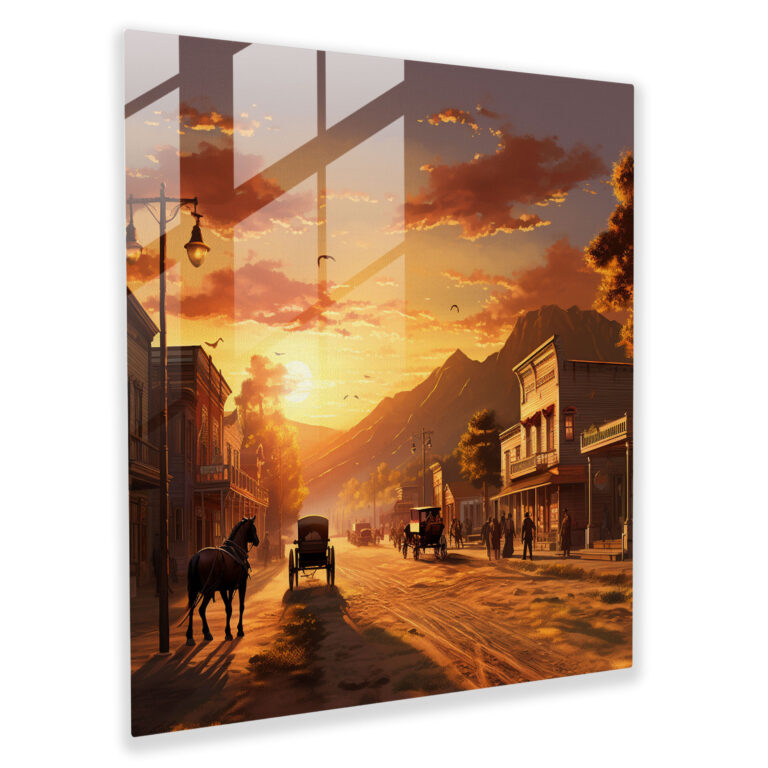 Glasbild des nostalgischen Westernstädtchens - Sonnenlichter Erinnerungen