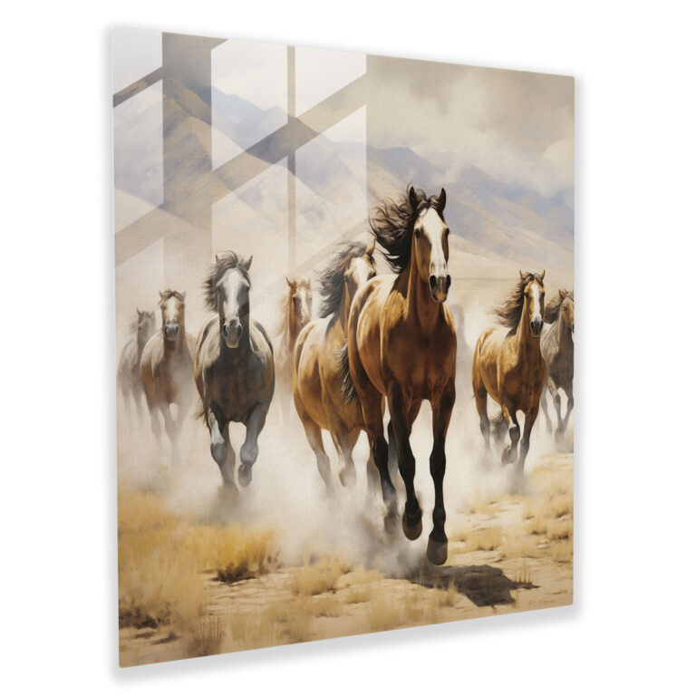 Majestätische Mustangs Glasbild - Goldene Freiheit