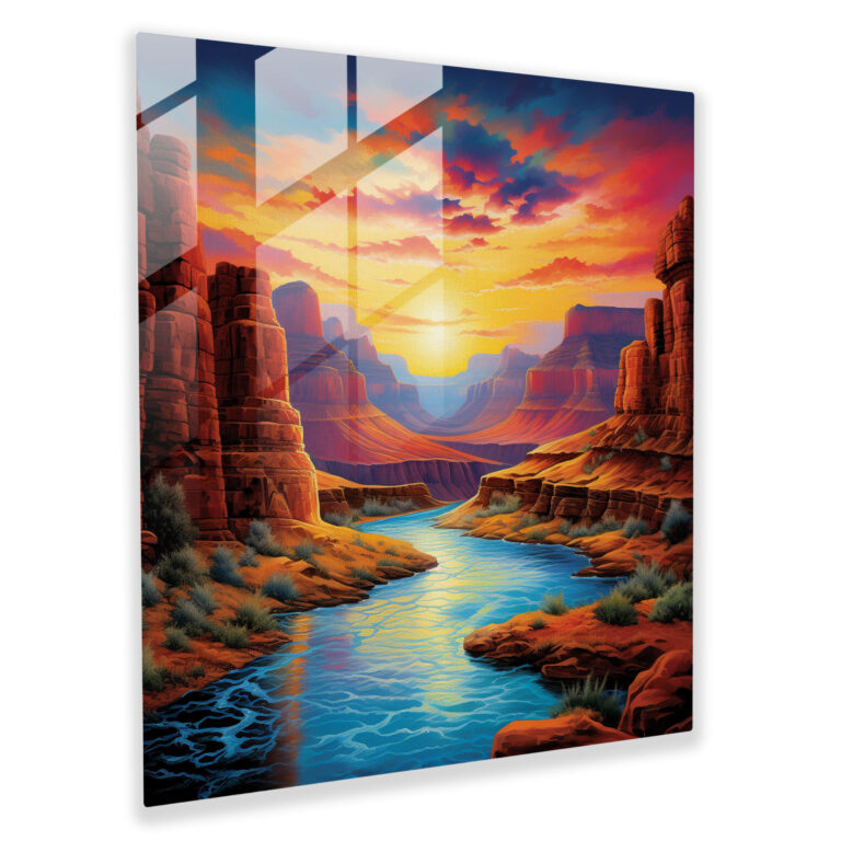 Glasbild Sonnenuntergang am Grand Canyon - Flussreflexionen