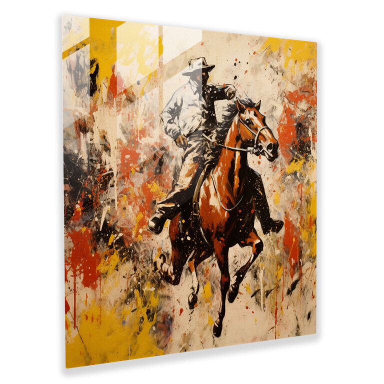 Glasbild Wanddekoration im Stil des abstrakten Expressionismus mit Wild-West-Motiv
