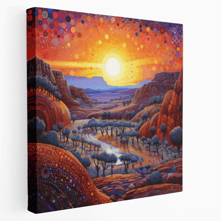 Leinwandbild im Pointillismus-Stil 'Sonnenuntergang in der Schlucht'