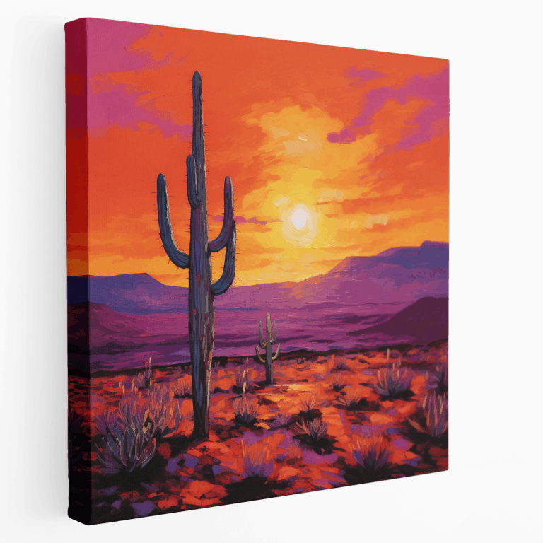Feuriges Sonnenuntergang Kaktus Expressionist Leinwandbild