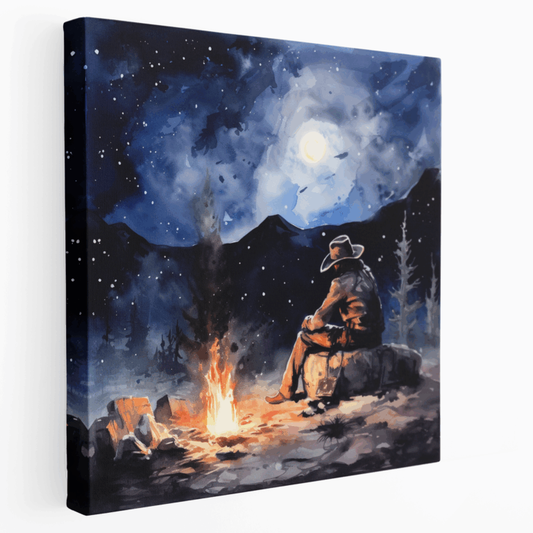 Cowboy Lagerfeuer Träume Leinwandbild