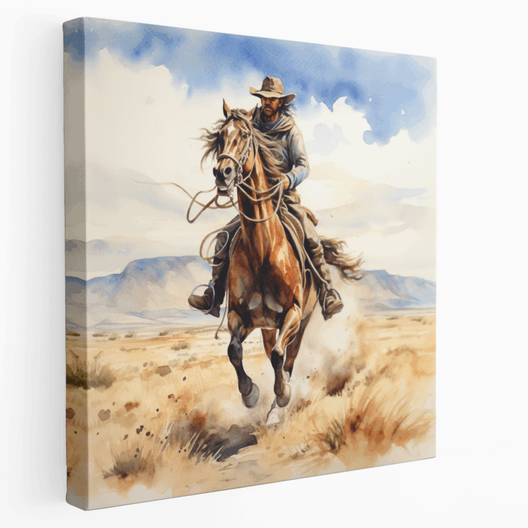 Dynamisches Pferderücken-Cowboy Leinwandbild