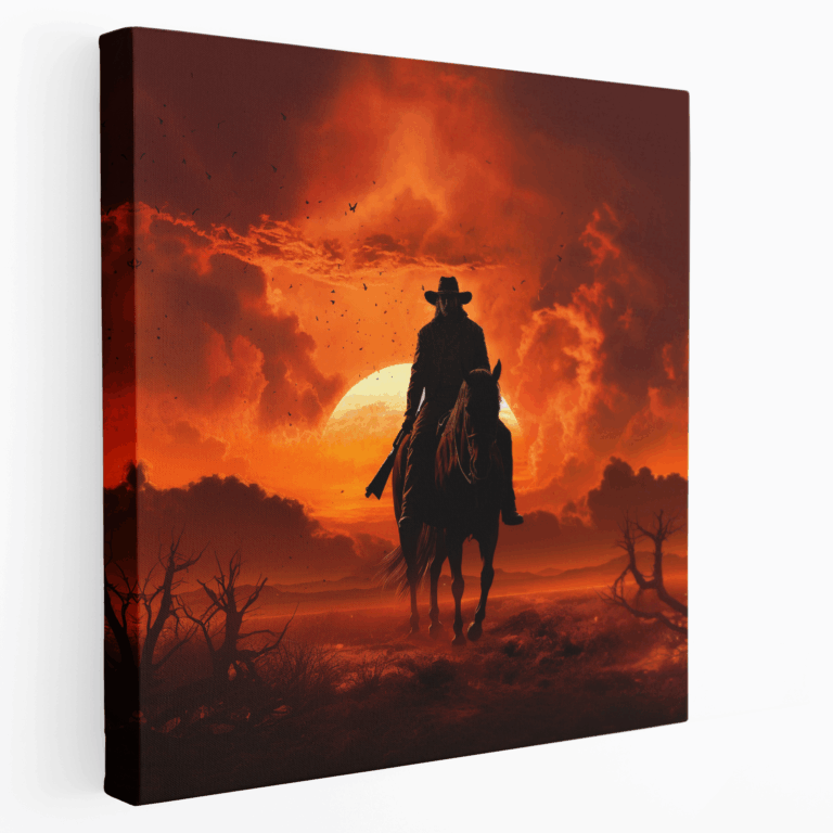Leinwandbild des feurigen Cowboy-Silhouette