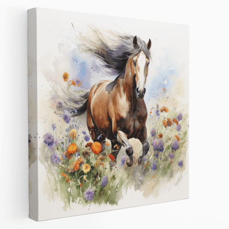 Wasserfarben Leinwandbild Wild Mustang