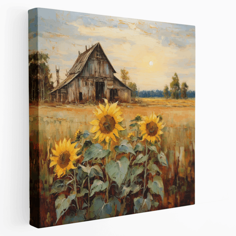 Sonnenblumen Scheunen Leinwandbild