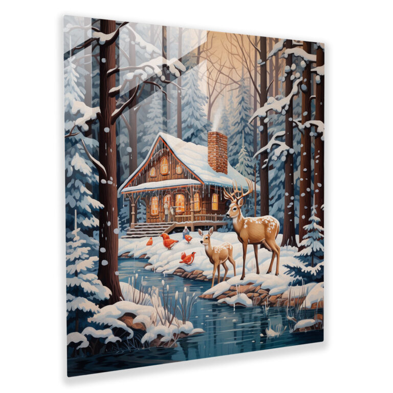 Verzauberte Hütte Glasbild - Winter Moderner Kunststil Wohnkultur