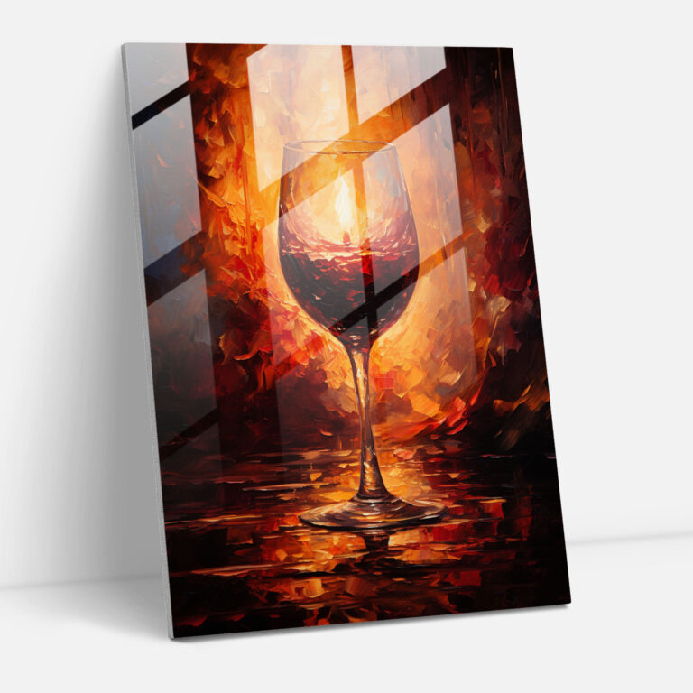 Kerzenlicht Weinglas Glasbild - Wein Glas Wandkunst Wohnkultur Wanddekoration.