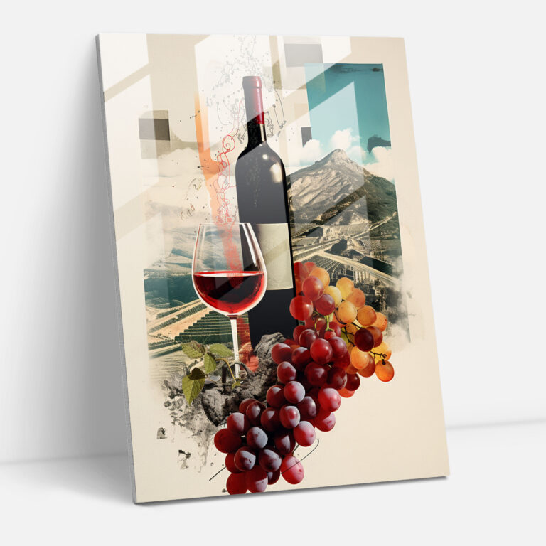 Weinglas Druck - Moderne Collage Glas Wandkunst - Wein Wanddekoration Dynamische Komposition